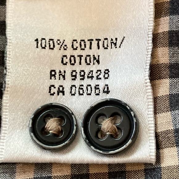 Bugatchi Shaped Fit Cotton Black & Tan Checked Button Down Shirt Size Large - Picture 9 of 10